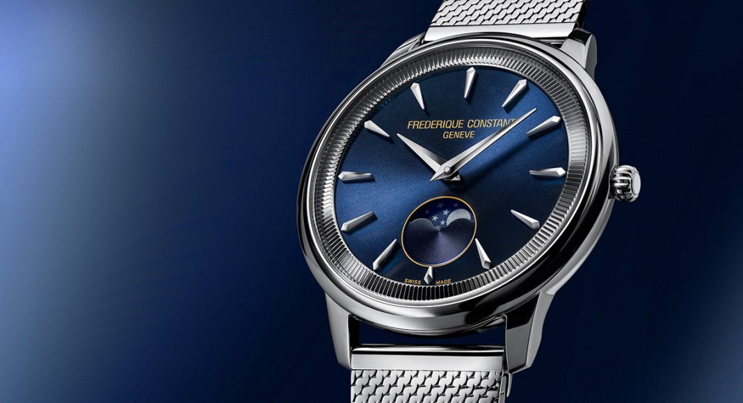 Descubra el Frederique Constant Classics Moneta Moonphase, reloj suizo elegante con fase lunar, brazalete milanés y lujo asequible.