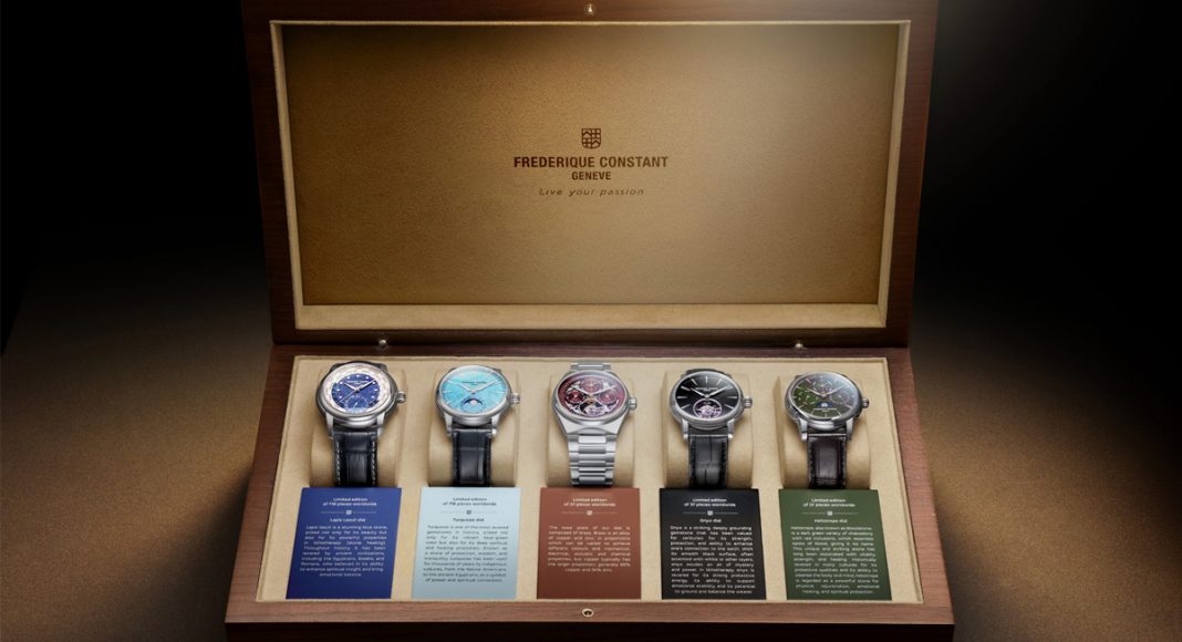 Frederique Constant revela por primera vez un cofre excepcional compuesto por cinco relojes de manufactura en edición estrictamente limitada a solo 37 piezas. Bajo el nombre “The Elements Collection”, esta creación rinde homenaje al saber hacer de la alta relojería ginebrina, reuniendo algunas de las complicaciones más prestigiosas de la casa: worldtimer, fase lunar, calendario perpetuo, tourbillon y tourbillon con calendario perpetuo.