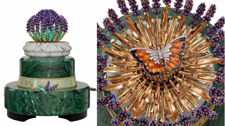 Autómata Brassée de Lavande de Van Cleef & Arpels: arte, alta relojería y artesanía se unen en una pieza poética con mariposa esmaltada y melodía.