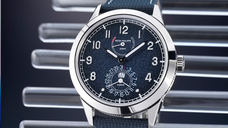 Patek Philippe Calatrava, Calatrava 8 Días 5328G-001, alta relojería suiza, reloj de ocho días de reserva de marcha, complicaciones cotidianas, Pulsomax Silinvar, guilloché Clous de Paris, reloj de oro blanco.
