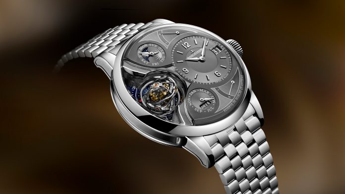 Stacked from 25 images. Method=B (R=8,S=4) Jaeger-LeCoultre presenta una nueva edición limitada del Duometre Heliotourbillon Perpetual en platino 950, con tourbillon de triple eje, calendario perpetuo y brazalete integrado. Una obra maestra limitada a 20 piezas.