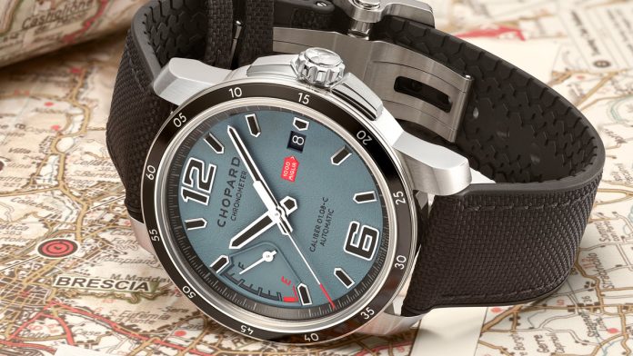 Chopard Mille Miglia 2026, Mille Miglia GTS Power Control Grigio-Blu, reloj Chopard edición limitada, Lucent Steel, cronómetro COSC, reloj de automovilismo, Chopard 01.08-C, relojes deportivos de lujo, alta relojería suiza, Mille Miglia Racing Edition